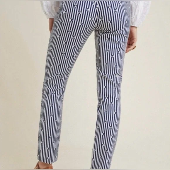 Anthropologie essential slim navy white stripe preppy cotton lightweight pants 8 - Picture 6 of 15
